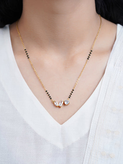 Sarika Trio Cluster Marquise Baguette Round Diamond 18K Gold Plated Mangalsutra