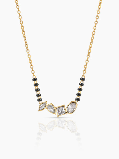 Sarila Diamond Solitaire CZ Stones Geometric, Square, Pear, Ovel, Marquaise 18K Gold Plated Cluster Mangalsutra