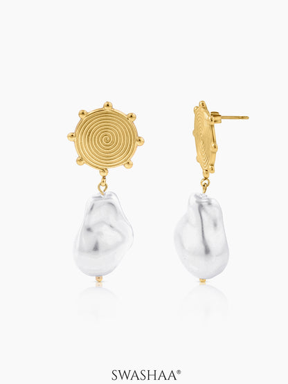 Sarina Sunbrust Baroque Pearl 18K Gold Plated Drop Earrings