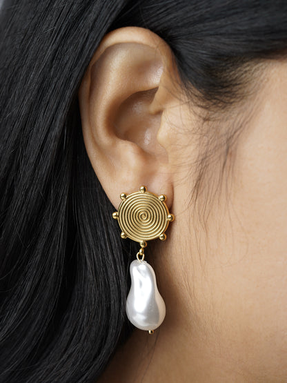 Sarina Sunbrust Baroque Pearl 18K Gold Plated Drop Earrings