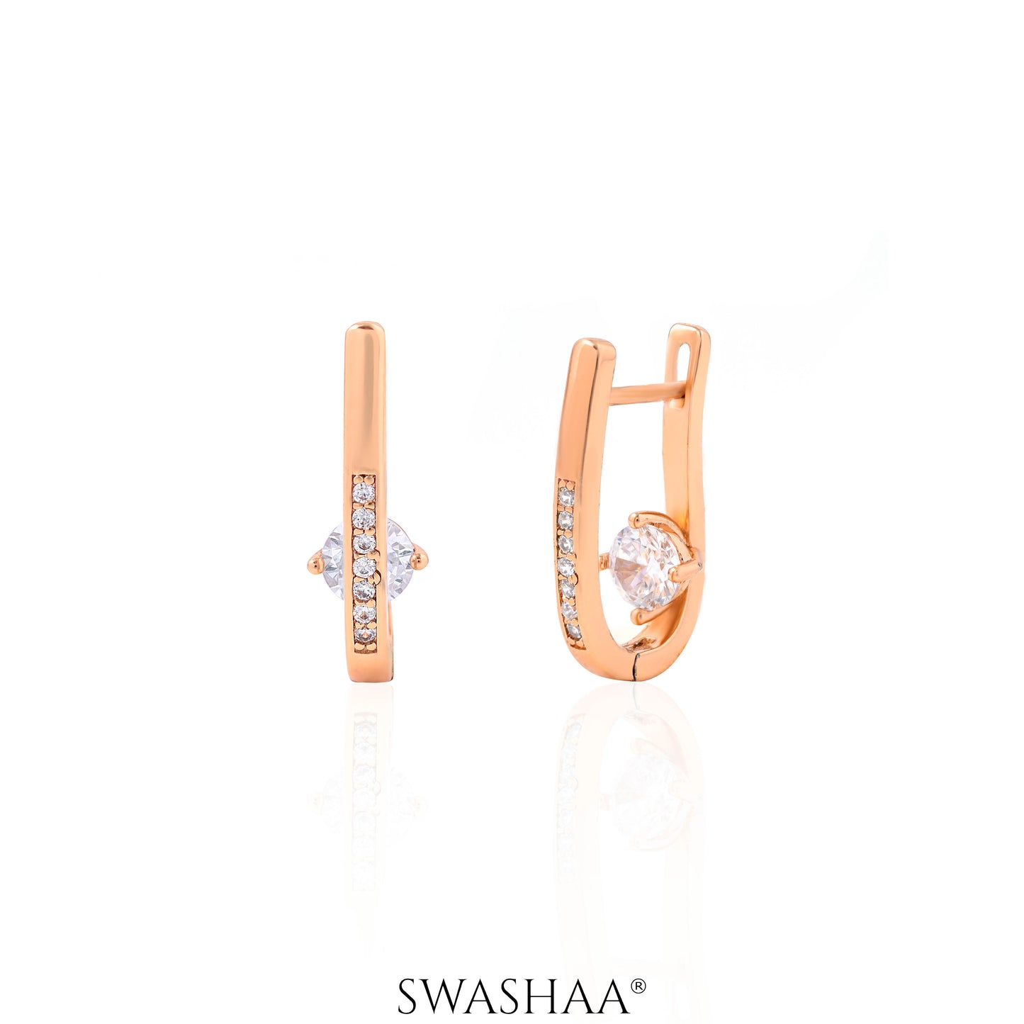 Saro Solitaire Rosegold Plated Hoop Earrings