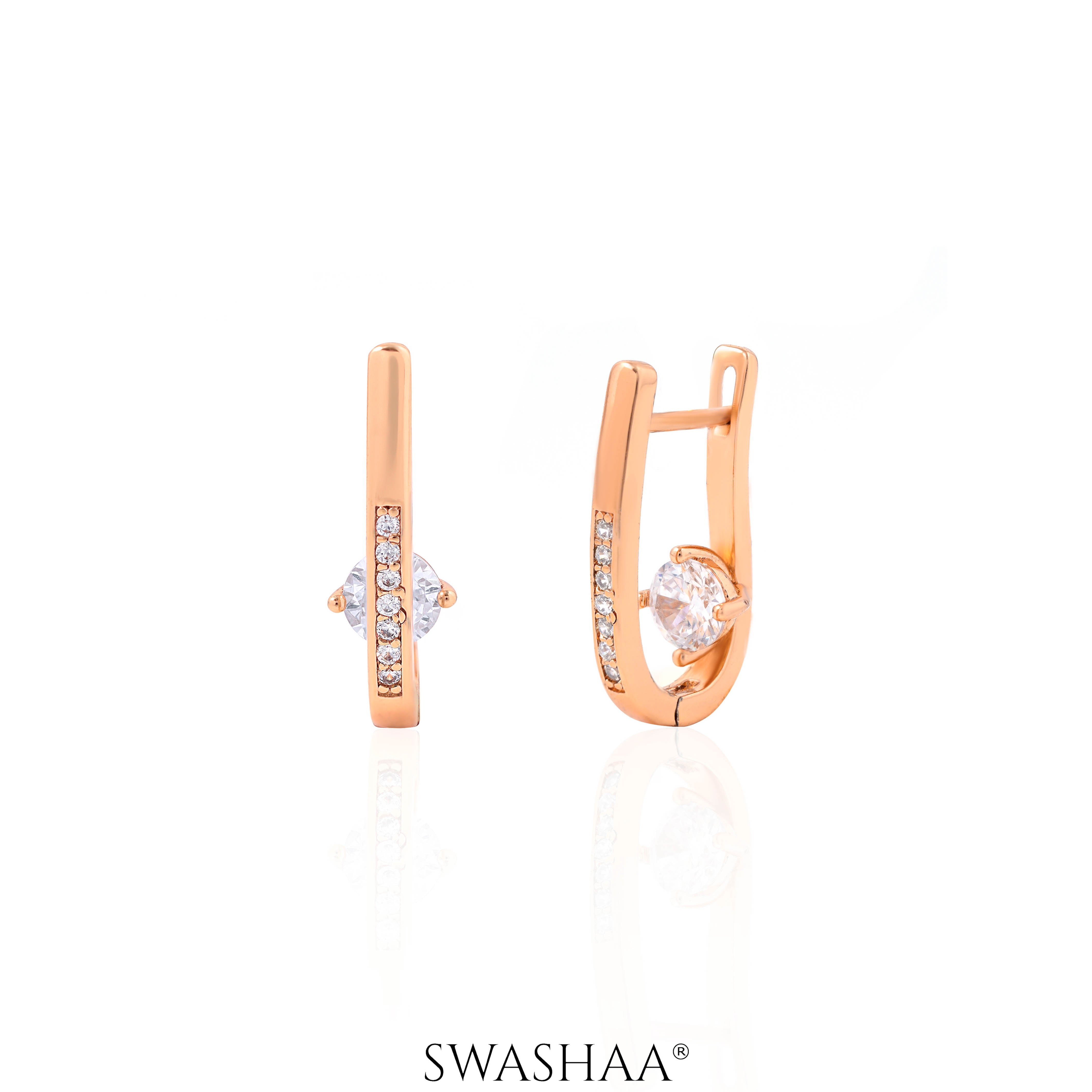 Saro Solitaire Rosegold Plated Hoop Earrings