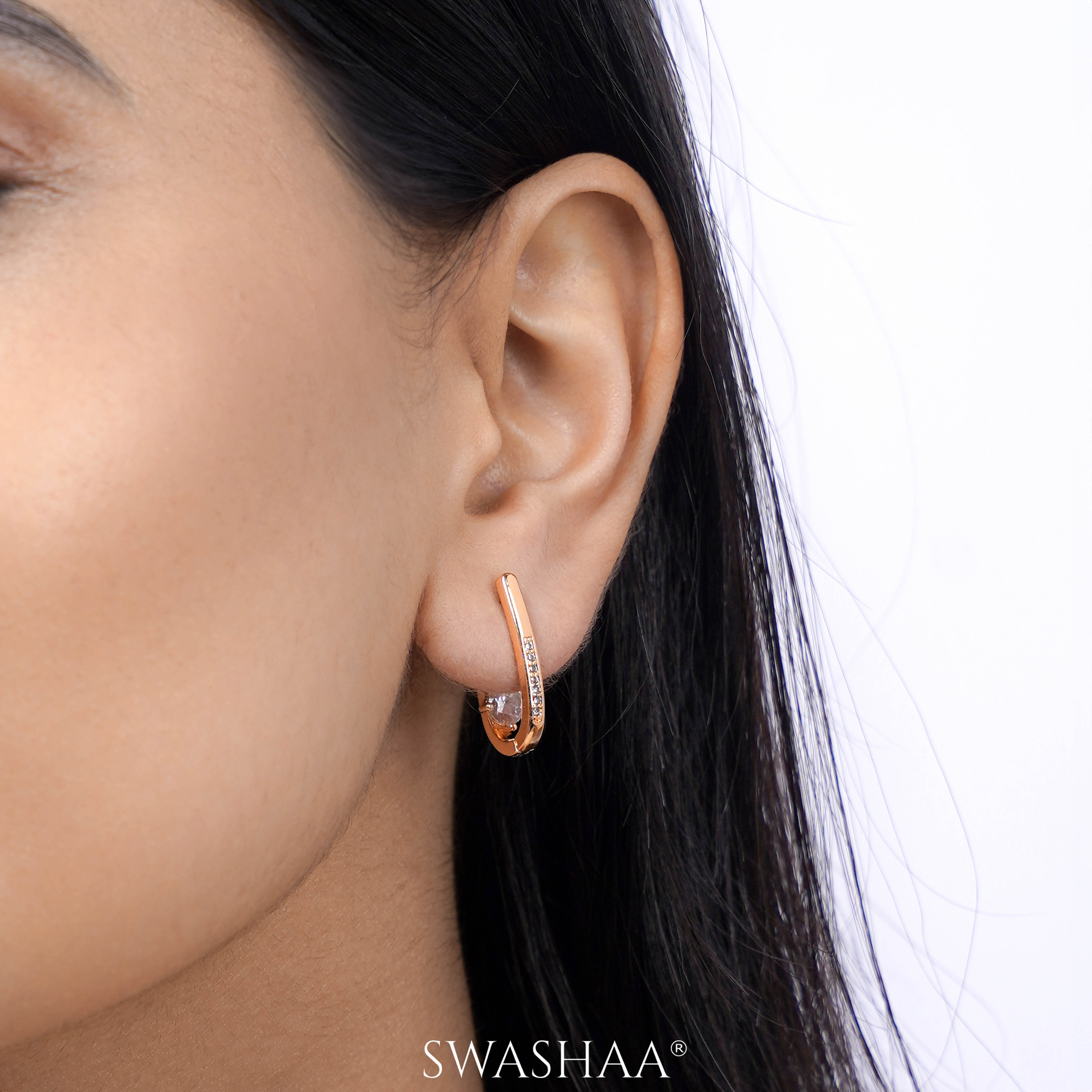 Saro Solitaire Rosegold Plated Hoop Earrings