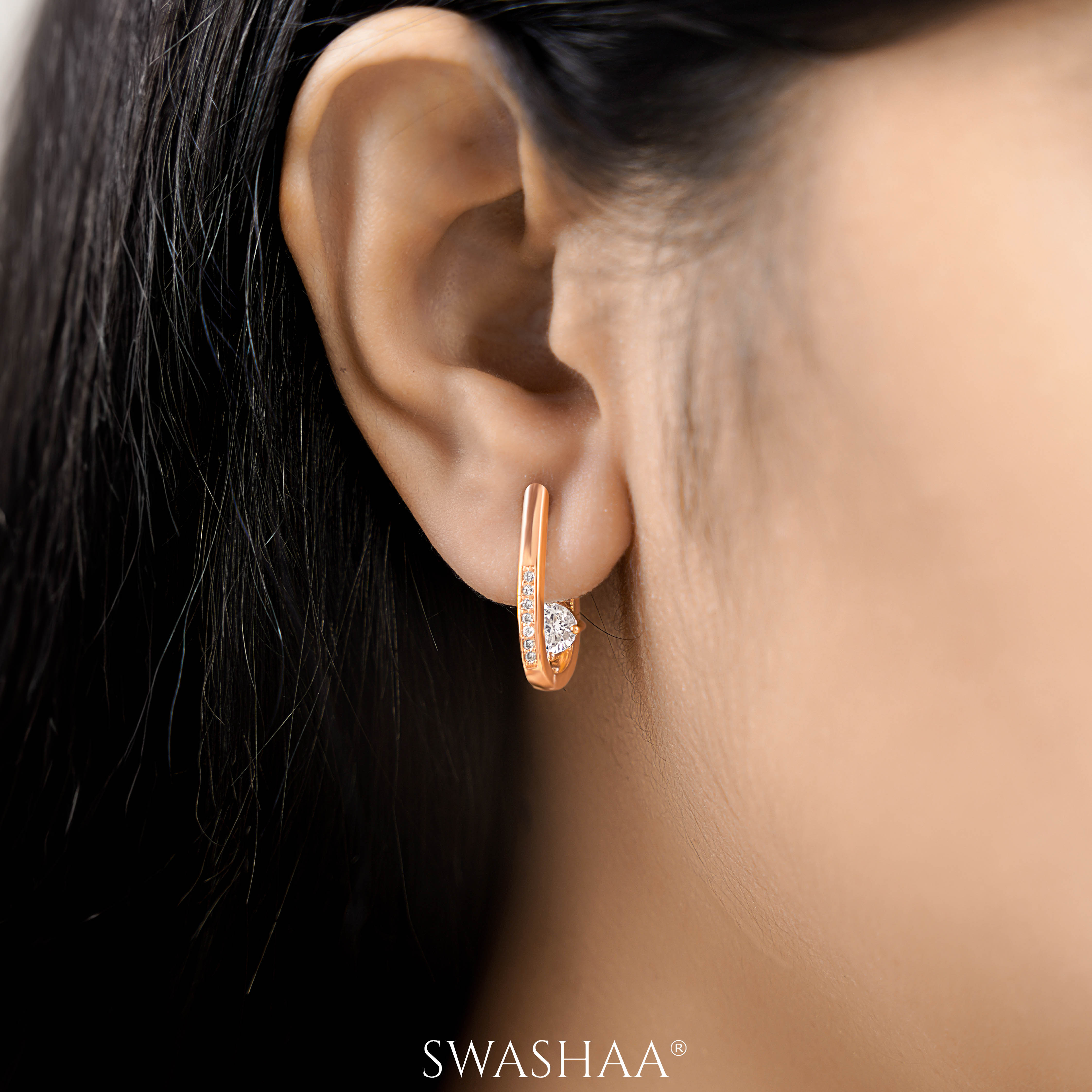 Saro Solitaire Rosegold Plated Hoop Earrings