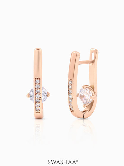 Saro Solitaire Rosegold Plated Hoop Earrings