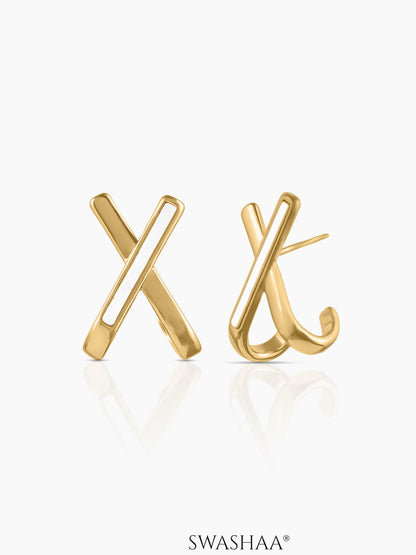 Sash Geometric Crisscross 18K Gold Plated Stud Earrings