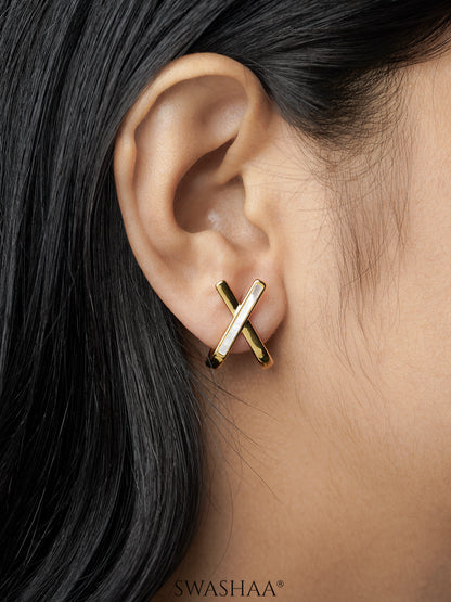 Sash Geometric Crisscross 18K Gold Plated Stud Earrings