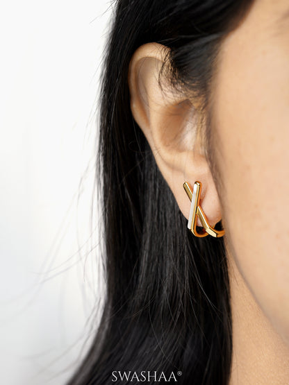 Sash Geometric Crisscross 18K Gold Plated Stud Earrings