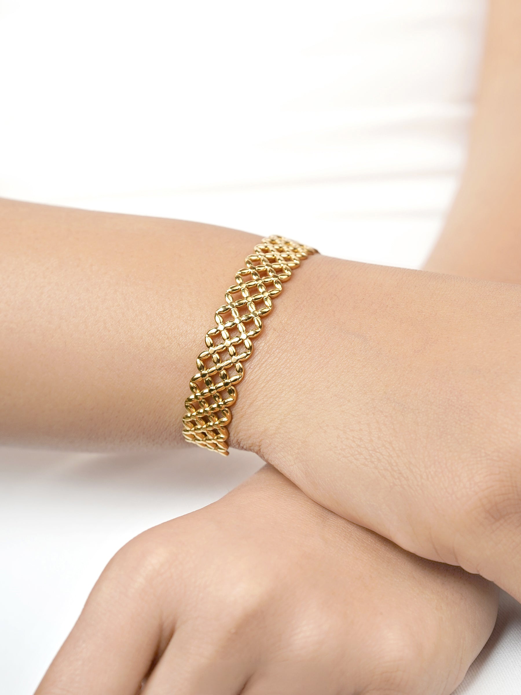 Scarlet Cross Patterned Hollow 18K Gold Plated Cuff Bracelet