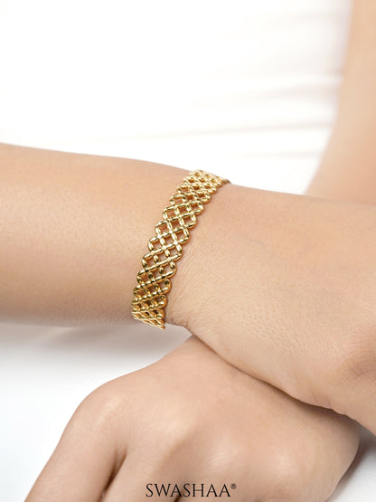 Scarlet Cross Patterned Hollow 18K Gold Plated Cuff Bracelet