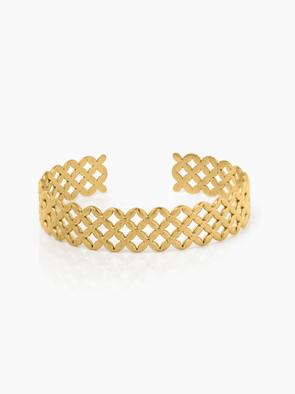 Scarlet Cross Patterned Hollow 18K Gold Plated Cuff Bracelet