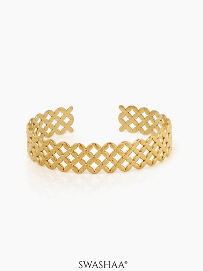 Scarlet Cross Patterned Hollow 18K Gold Plated Cuff Bracelet