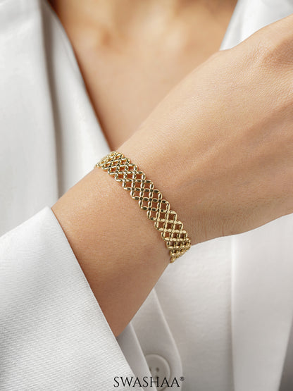 Scarlet Cross Patterned Hollow 18K Gold Plated Cuff Bracelet