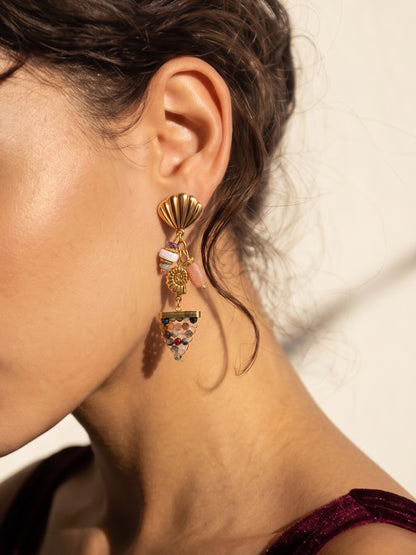 Scottie Ocean Shell, Conch Shell, Muticolor Charms 18K Gold Plated Women's Stud Earrings