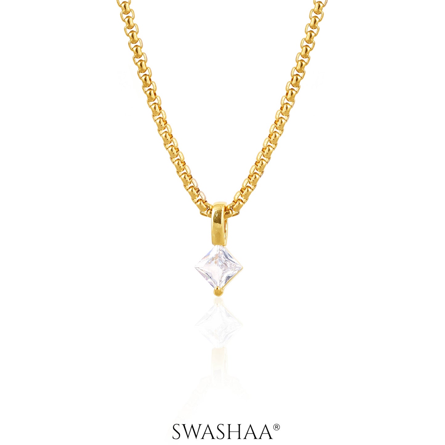Seana Square Cut Diamond 18K Gold Plated Necklace