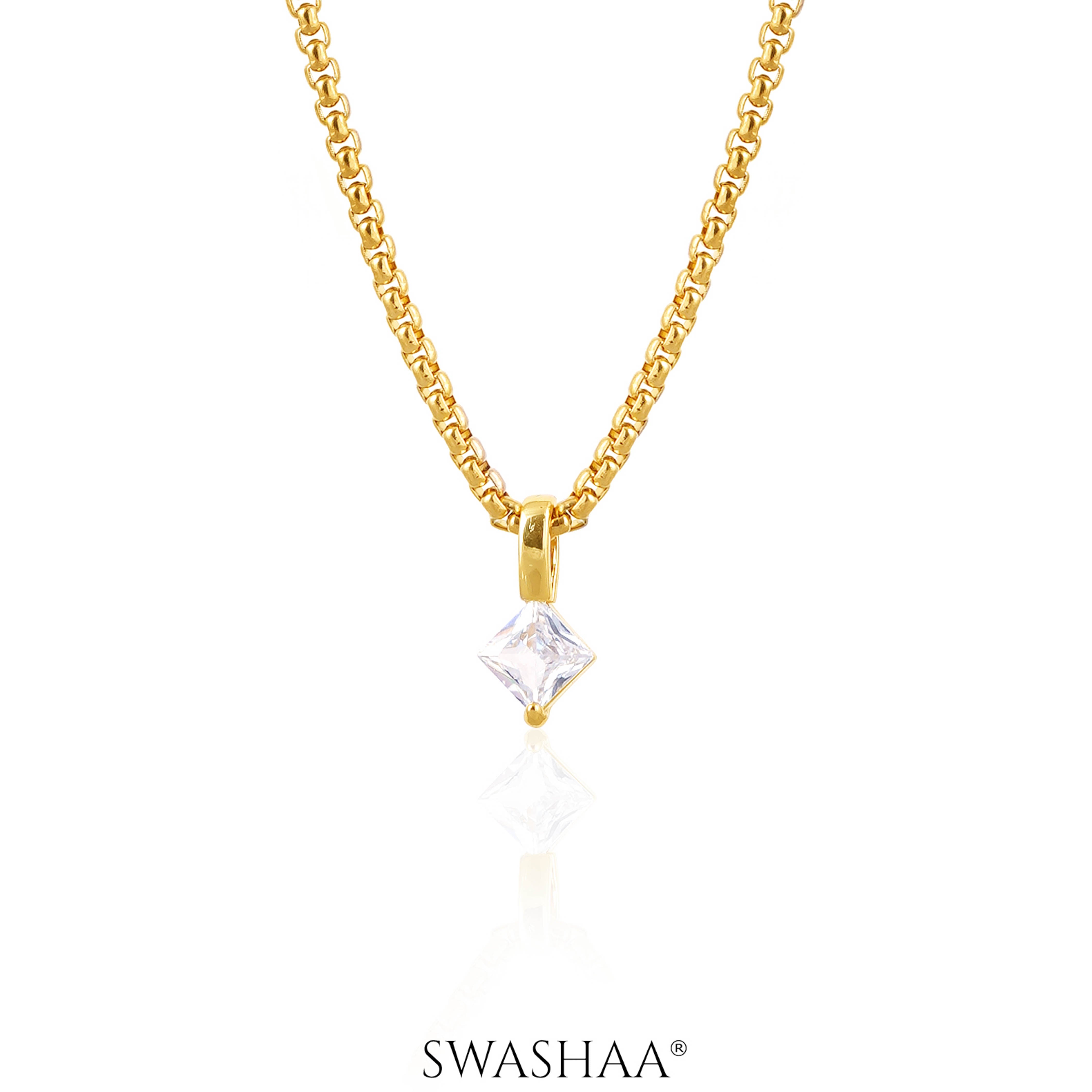 Seana Square Cut Diamond 18K Gold Plated Necklace