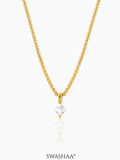 Seana Square Cut Diamond Charm 18K Gold Plated Chain Pendant Necklace