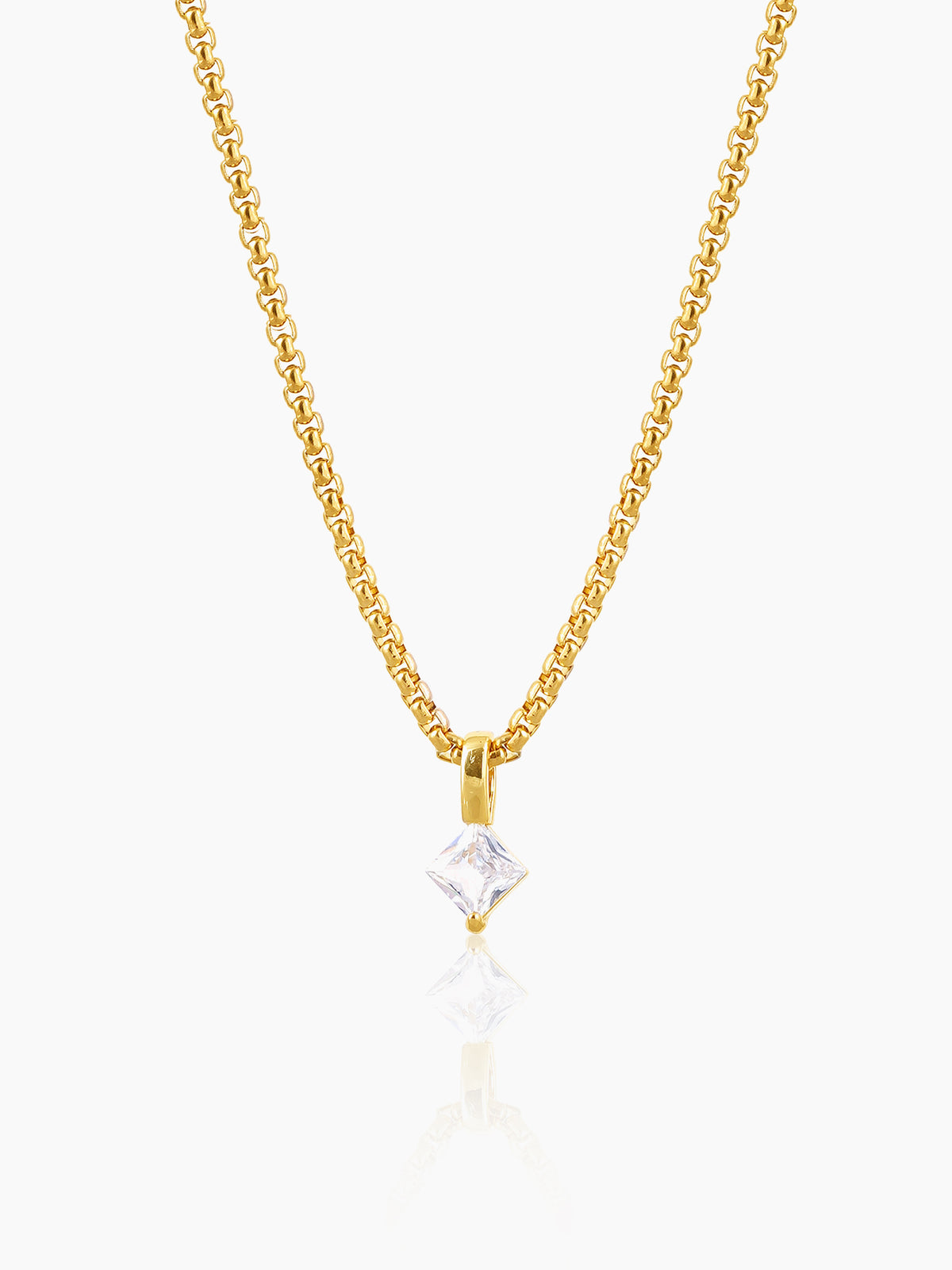 Seana Square Cut Diamond Charm 18K Gold Plated Chain Pendant Necklace