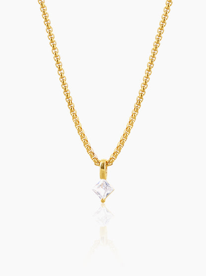 Seana Square Cut Diamond Charm 18K Gold Plated Chain Pendant Necklace