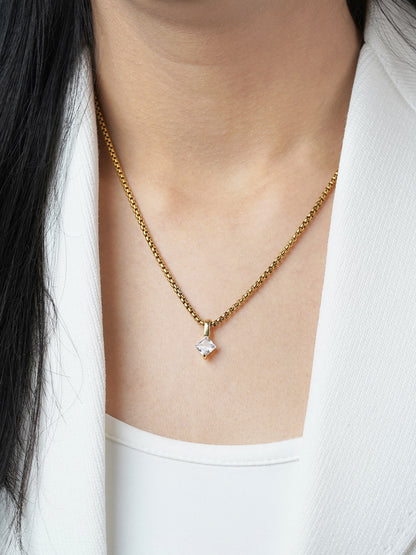 Seana Square Cut Diamond Charm 18K Gold Plated Chain Pendant Necklace
