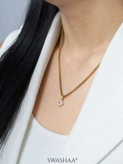 Seana Square Cut Diamond Charm 18K Gold Plated Chain Pendant Necklace