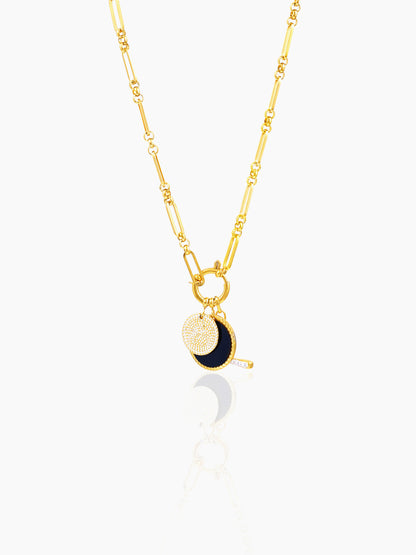 Selene Dual Coin Pave drop charms 18K Gold Plated Necklace