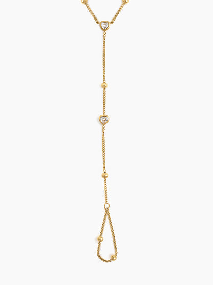 Selis Diamond Solitaire Heart Beaded 18K Gold Plated Ring Bracelet 