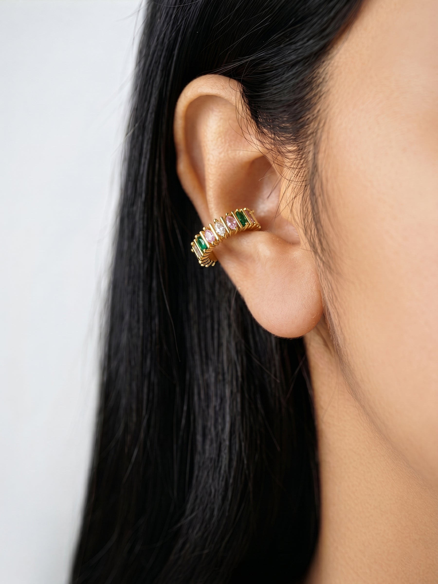 Selma Marquise Multi Emerald 18K Gold Plated Women's Ear Cuffs 