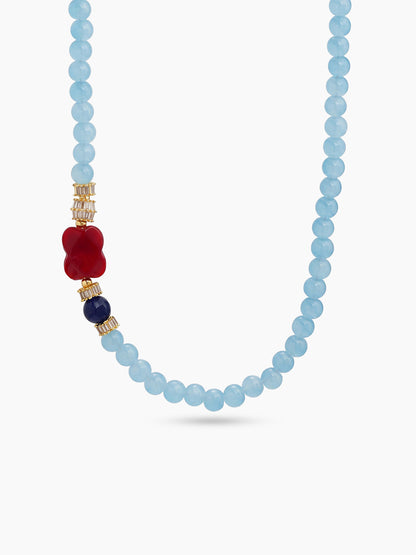 Selo Sky Blue Red Dark Blue Gold Women's Beaded Necklace