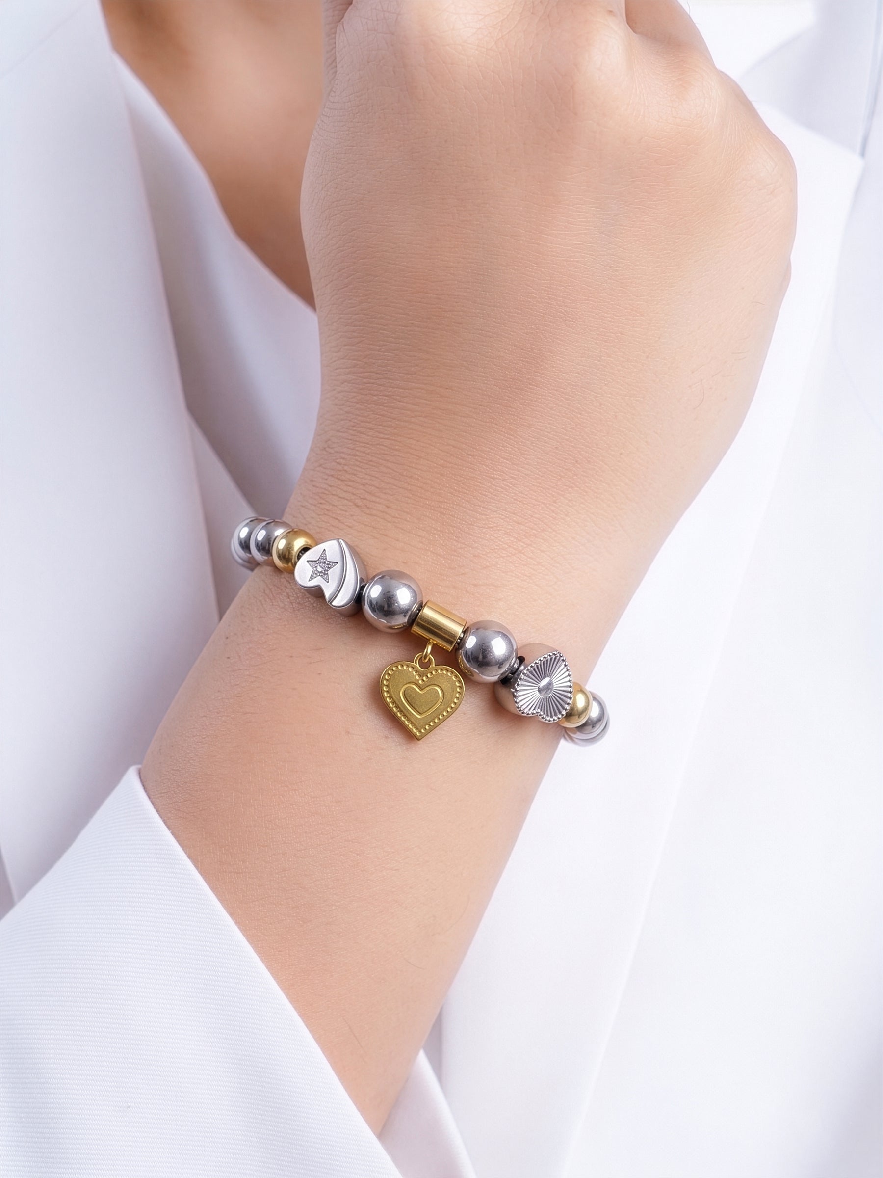 Selora Heart Bead Two-Tone Women's Bracelet - Swashaa