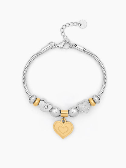 Selora Heart Beads Motif Charm Two-Tone Women's Loose Chain Bracelet