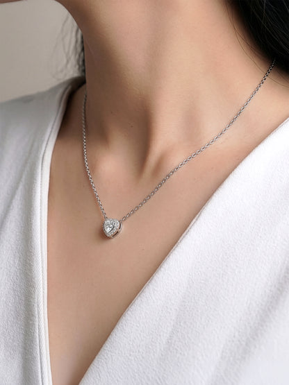 Selvara Heart Charm Diamond Solitaire Silver Women's Chain Necklace