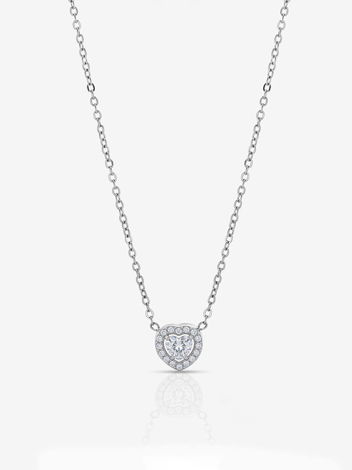Selvara Heart Charm Diamond Solitaire Silver Women's Chain Necklace