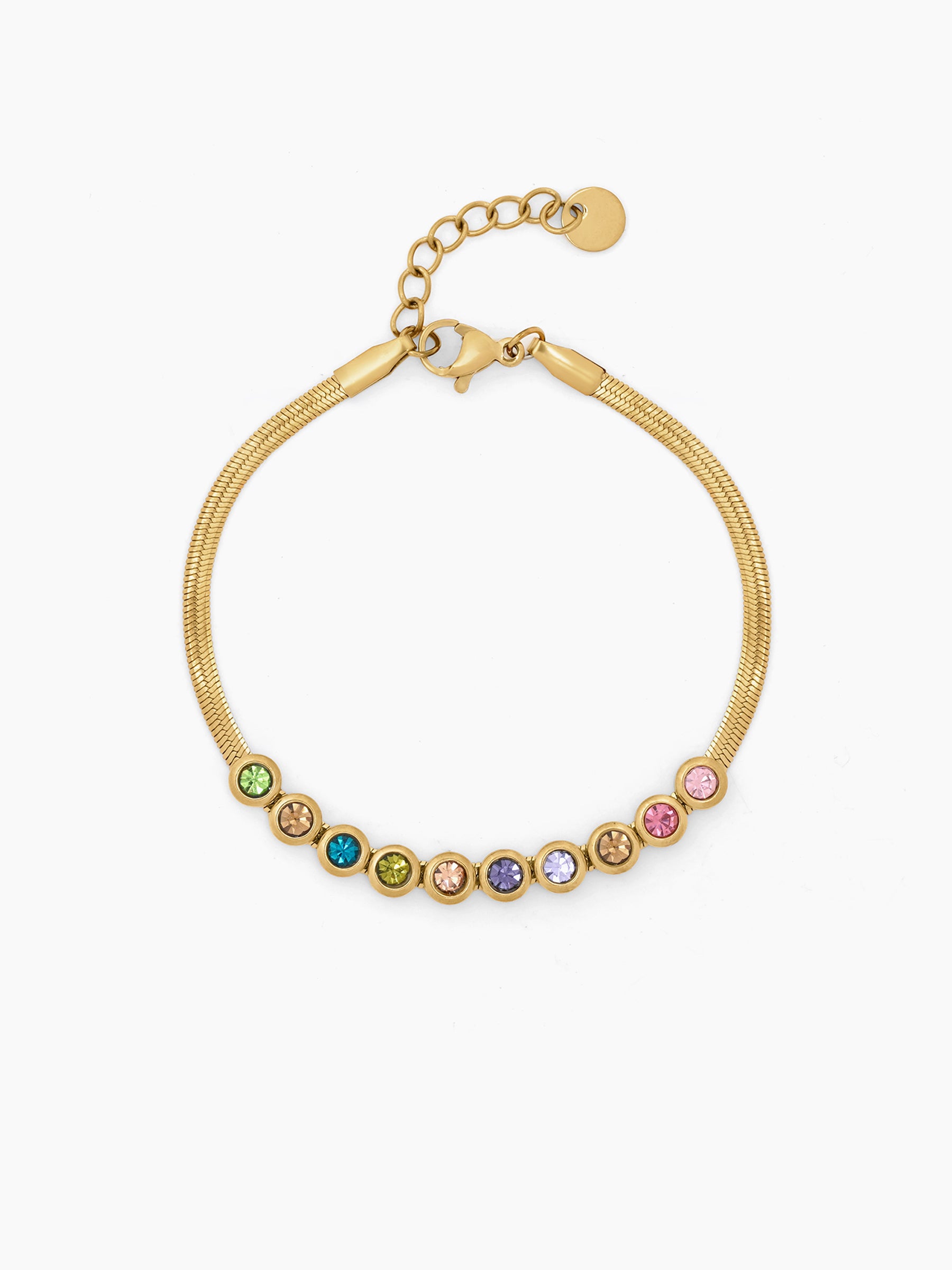 Senorita Bezel MultiColor Stone 18K Gold Plated Women's Loose Chain Bracelet