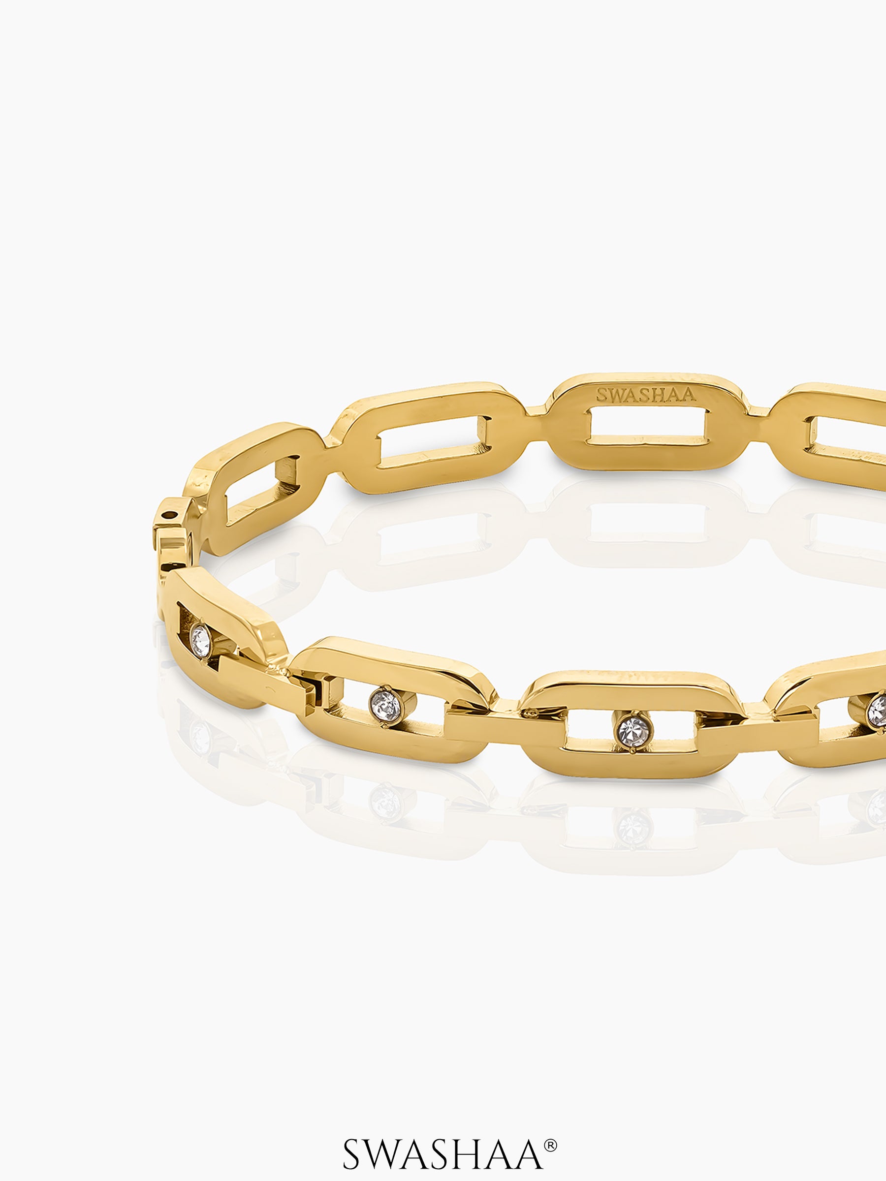 Seraphina Geometric Rectangular Diamond Link 18K Gold Plated Band Bracelet