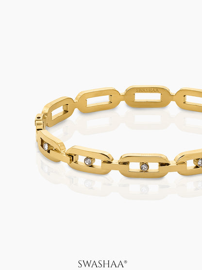 Seraphina Geometric Rectangular Diamond Link 18K Gold Plated Band Bracelet