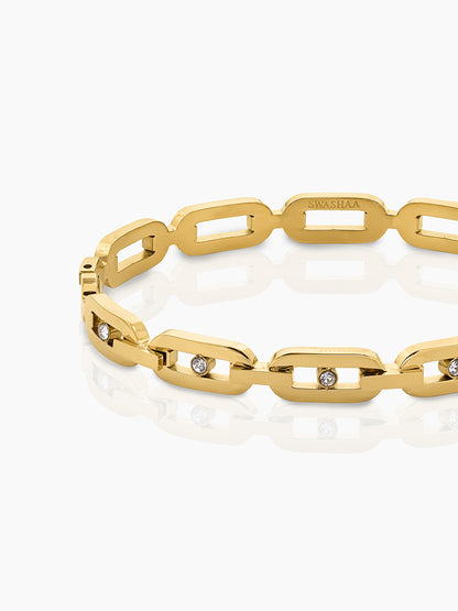 Seraphina Geometric Rectangular Diamond Link 18K Gold Plated Band Bracelet