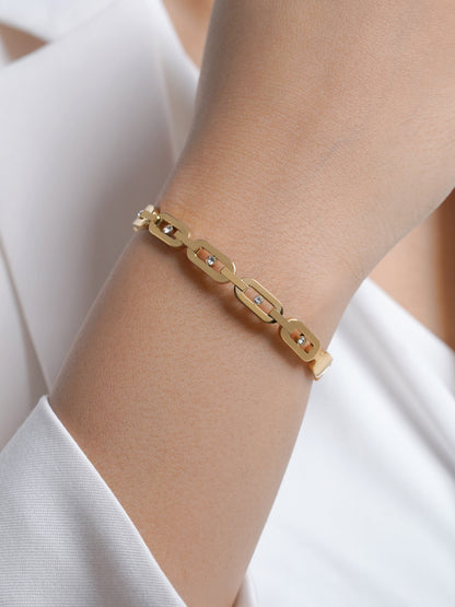 Seraphina Geometric Rectangular Diamond Link 18K Gold Plated Band Bracelet