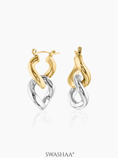 Seraphina Twisted Two Tone Links 18K Gold-Silver Hoop Earrings