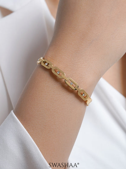 Seraphina Geometric Rectangular Diamond Link 18K Gold Plated Band Bracelet