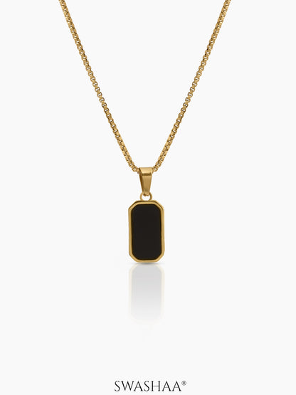 Serelina Rectangular Black Stone 18k Gold Plated Women's Box Chain Pendant Necklace