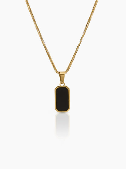 Serelina Rectangular Black Stone 18k Gold Plated Women's Box Chain Pendant Necklace