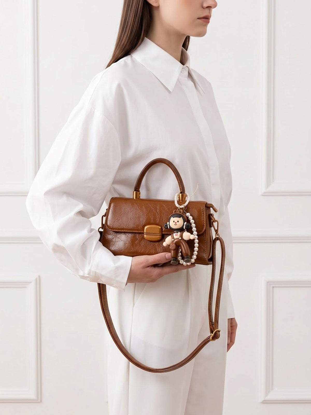 Serena Brown Gloss Leather Mini Bag - Swashaa