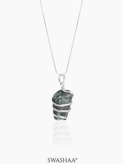Serenity Wire Wrapped Tumble Silver Men's Chain Pendant | Natural Stone