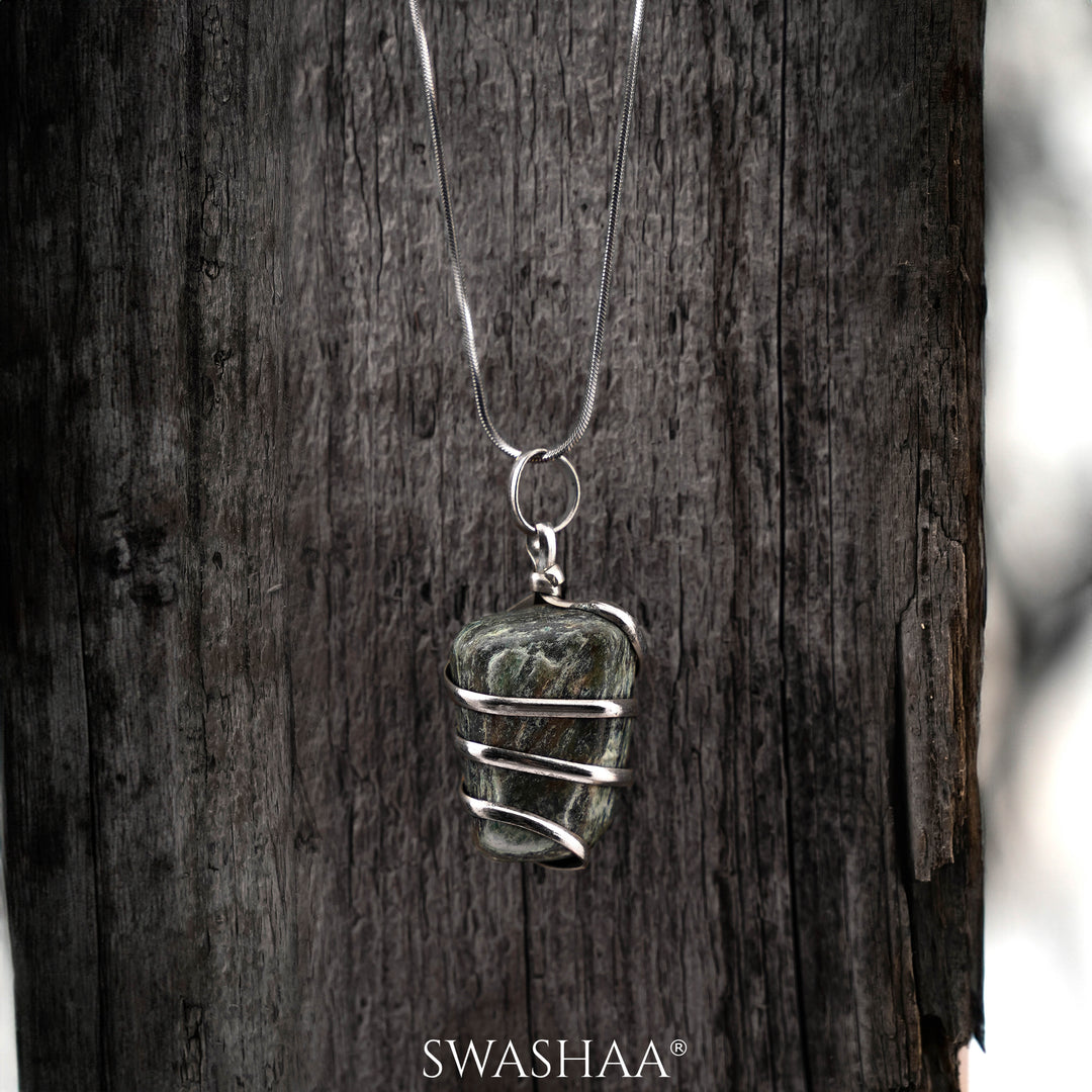 Serenity Wire Wrapped Tumble Men's Chain Pendant | Natural Stone
