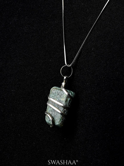 Serenity Wire Wrapped Tumble Silver Men's Chain Pendant | Natural Stone