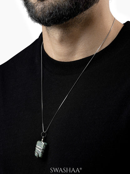 Serenity Wire Wrapped Tumble Silver Men's Chain Pendant | Natural Stone