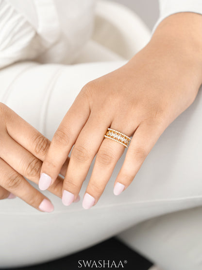 Serenity Marquise Diamonds Pearls 14K Gold Plated Ring