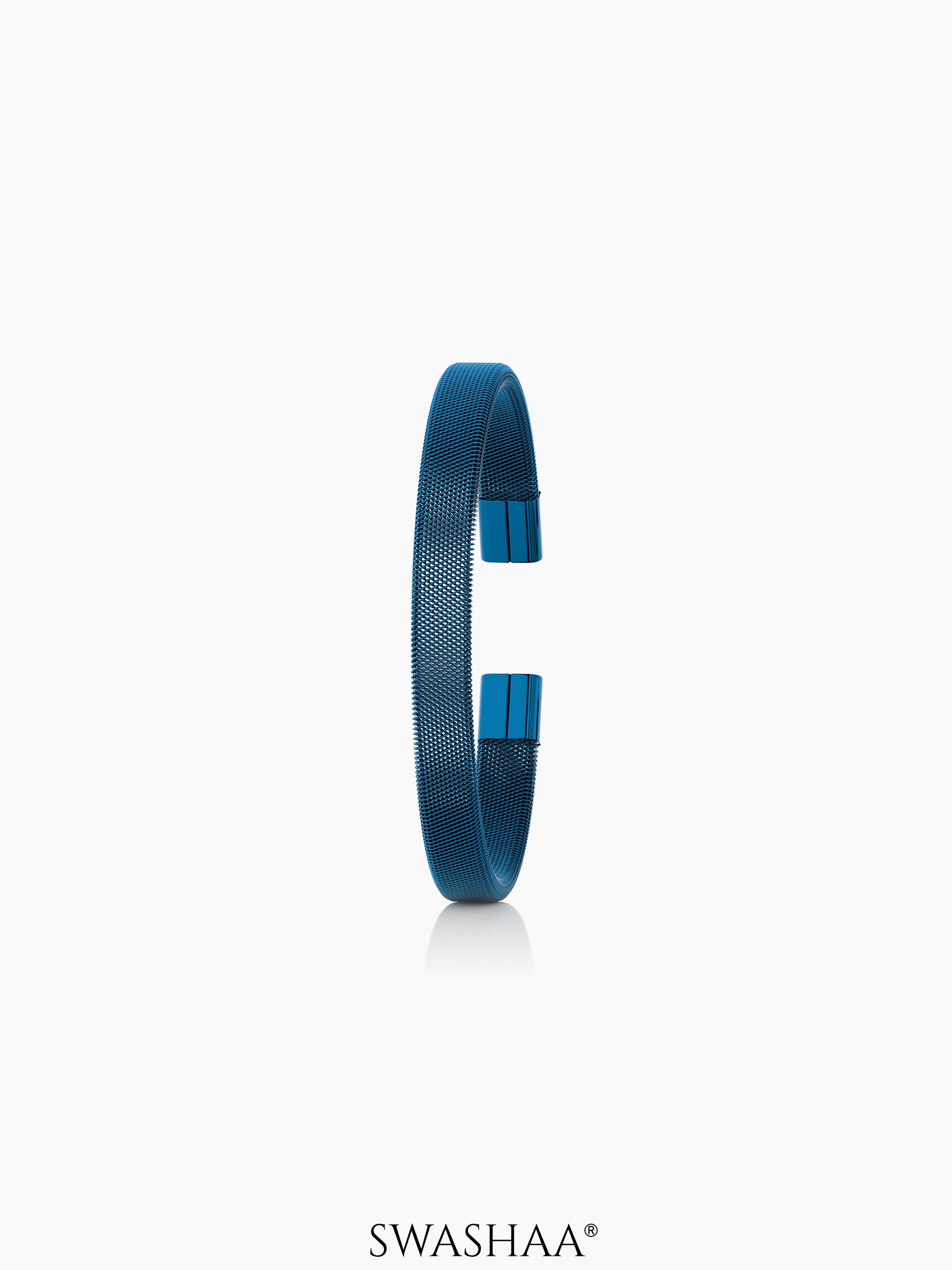 Mesh Fine Textured Blue Cuff Men's Bracelet