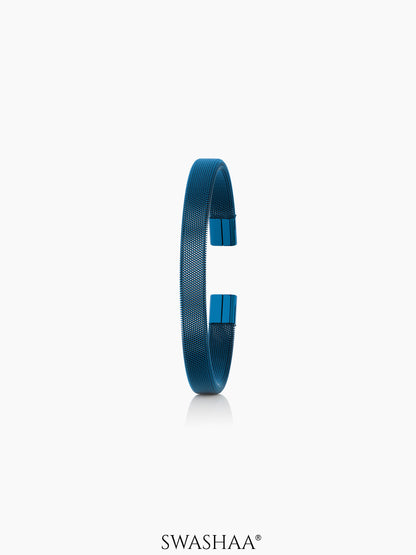 Mesh Fine Textured Blue Cuff Men's Bracelet